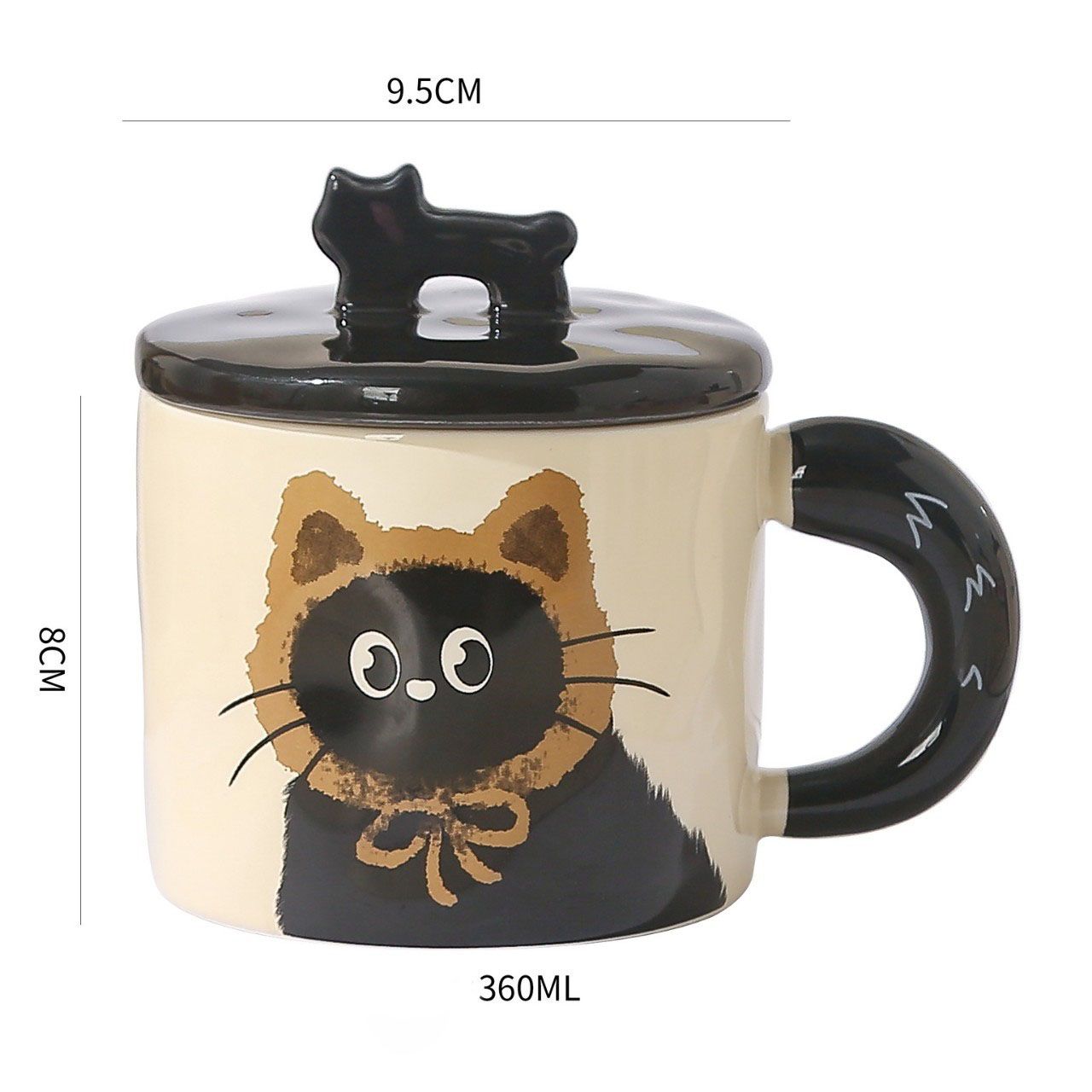 Brown Cute Cat Ceramic Mug with Lid 360ml view 3