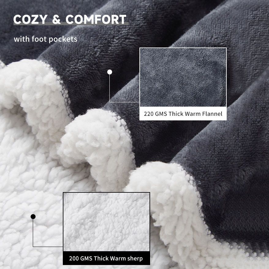 Wearable Electric Heated Blanket with Foot Pocket 127x177cm and Suede Fleece view 4