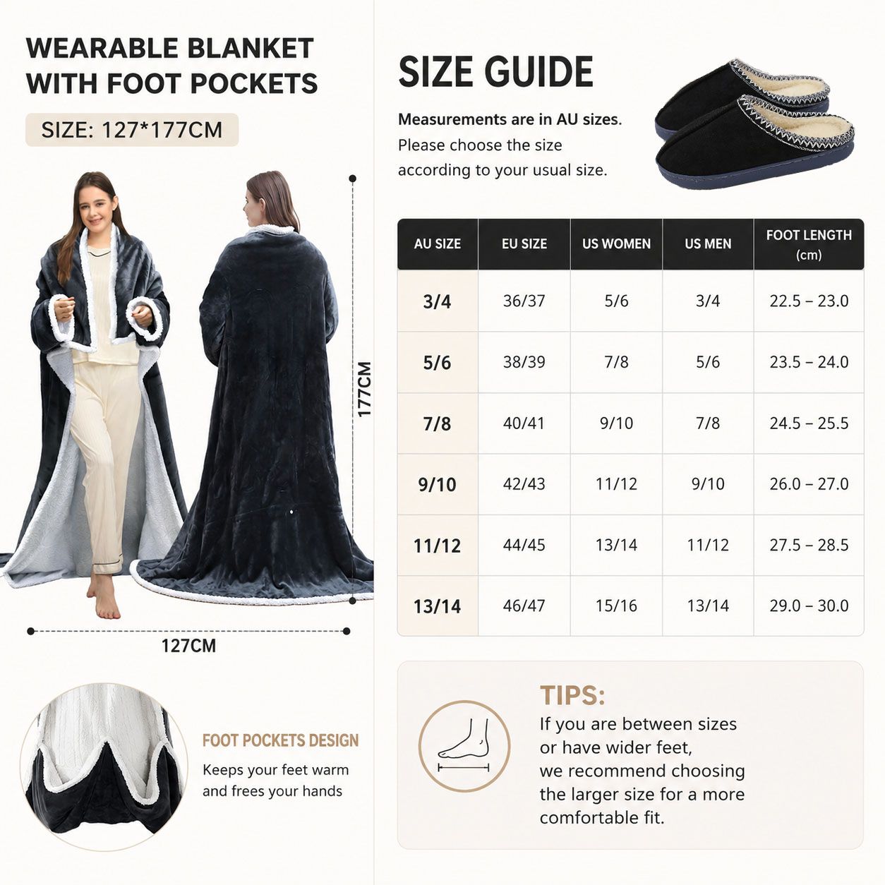 Wearable Electric Heated Blanket with Foot Pocket 127x177cm and Suede Fleece view 7