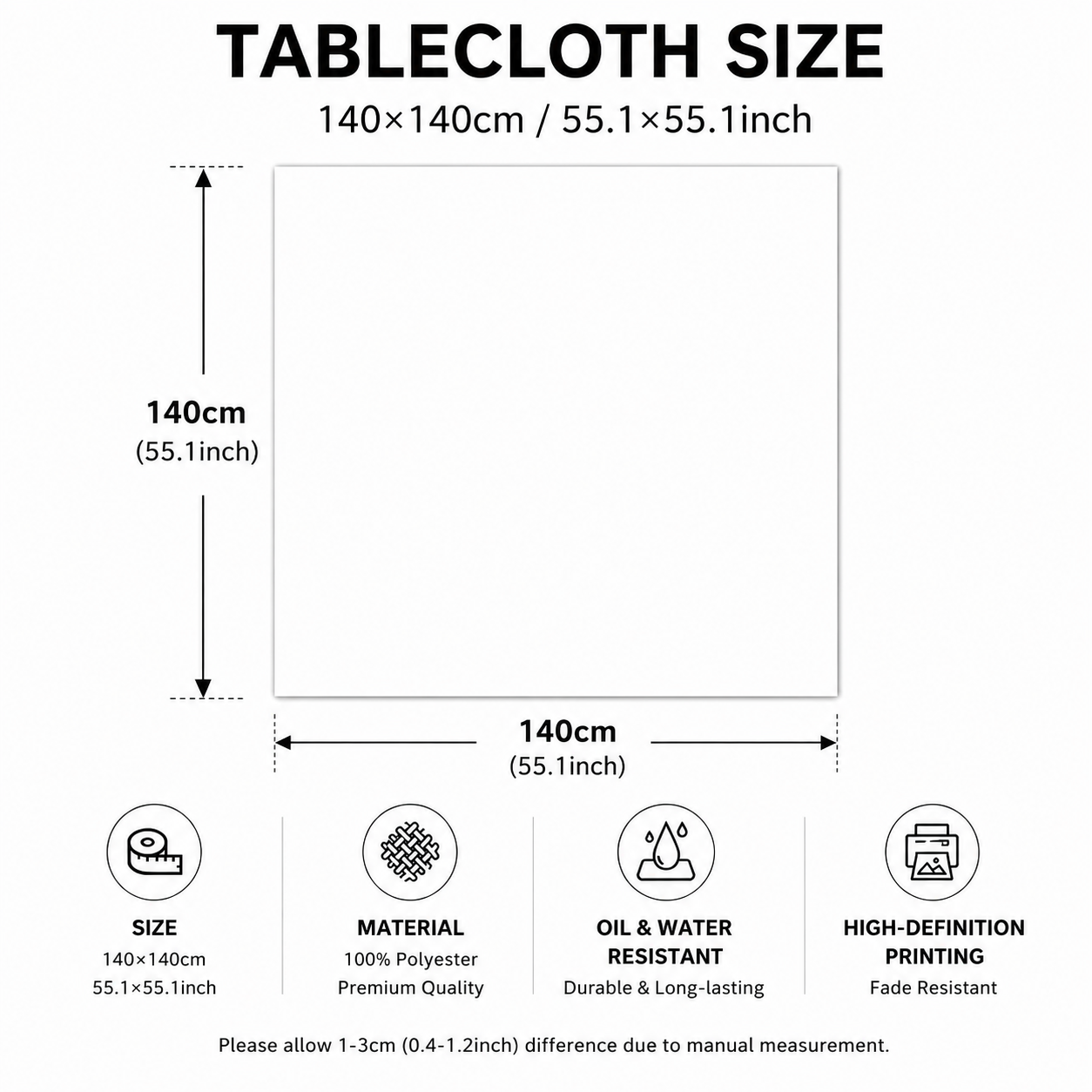 Christmas Waterproof Tablecloth (Reindeer Design) 140 x 140cm — Red festive view 4