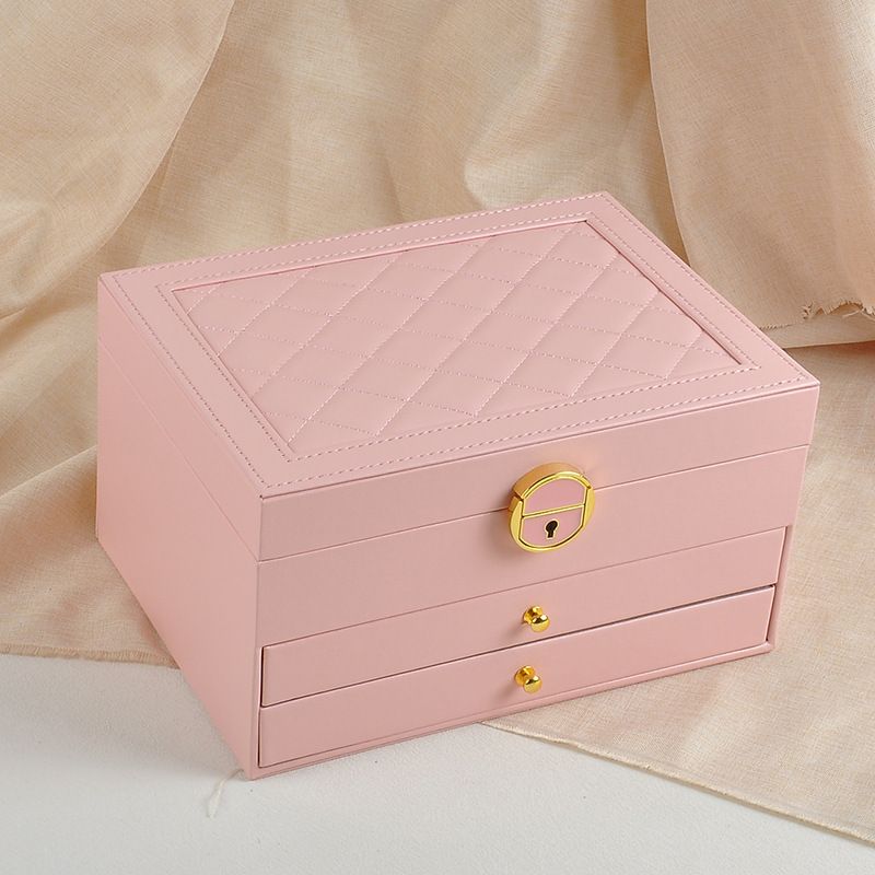 Pink Large Lockable Jewellery Box with 3 Drawers PU Leather Jewellery view 3