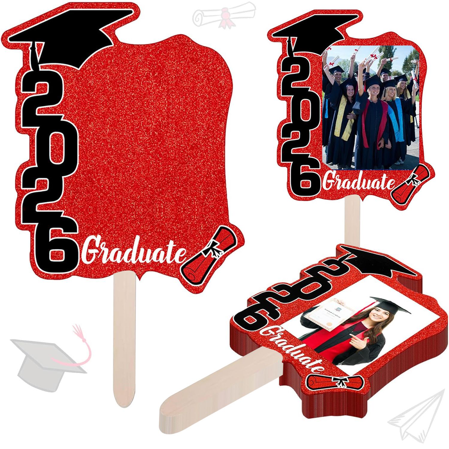 Graduate Photo Frame Fan Prop for Graduation Party (12pcs Red)