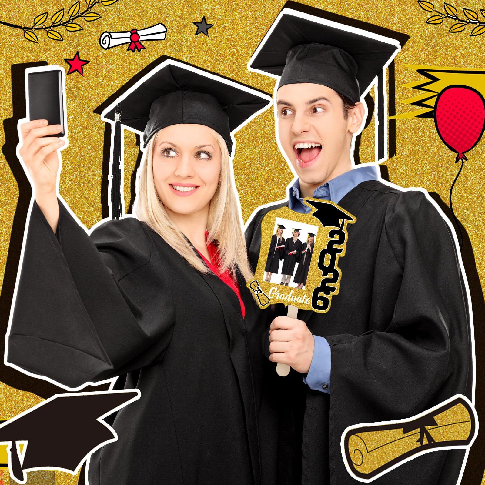 Graduate Photo Frame Fan Prop for Graduation Party (12pcs Red) view 2