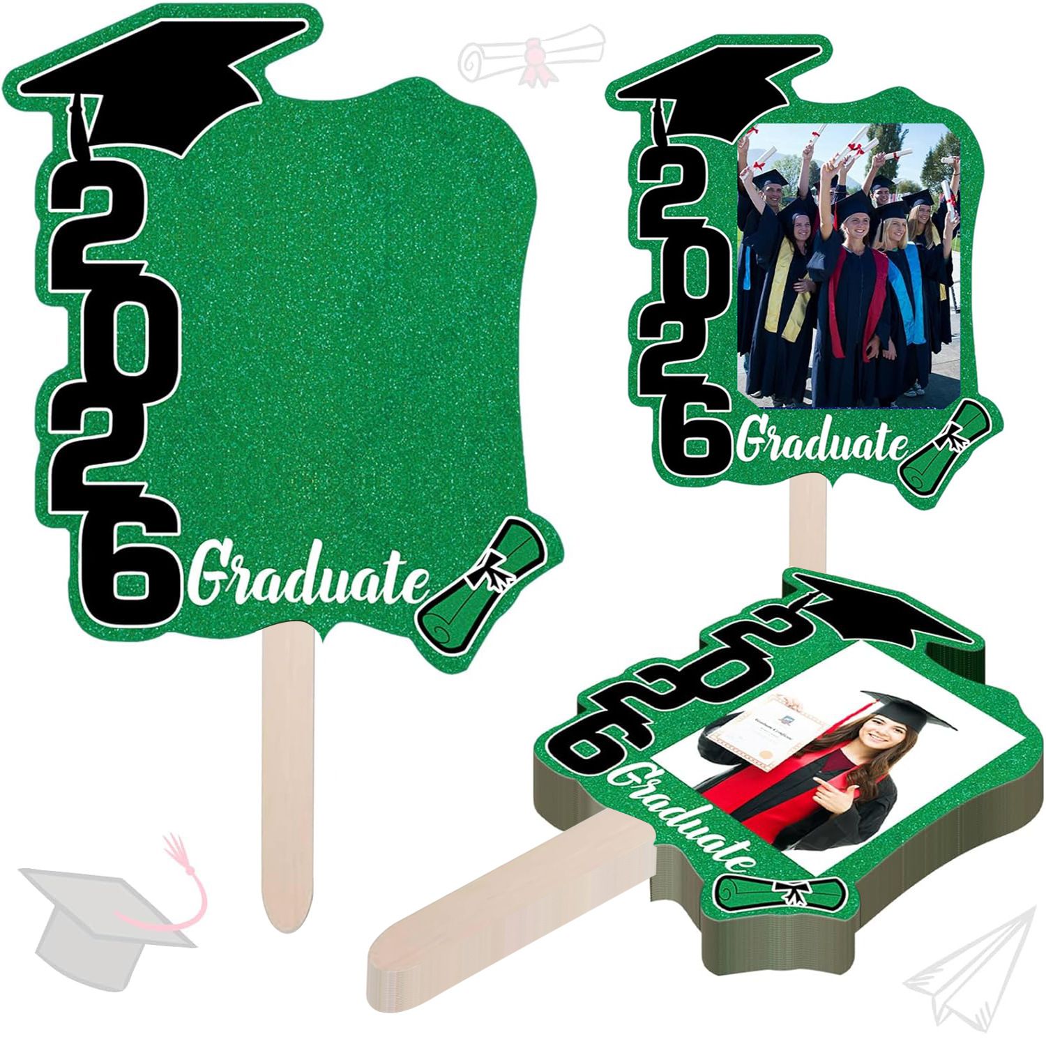 Graduate Photo Frame Fan Prop for Graduation Party (12pcs Green)