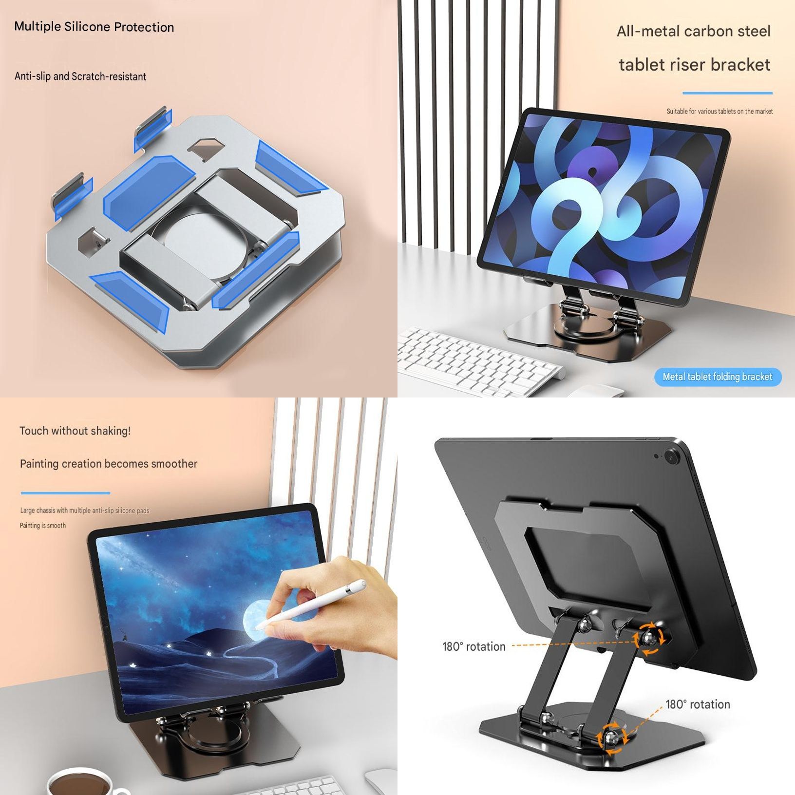 Study Focus Timer (White) and Foldable Metal Tablet Stand (Silver) Set view 3