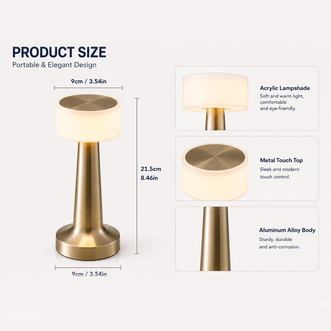 Gold Rechargeable Acrylic Shade UFO Table Lamp Touch Control LED Bedside Night view 5