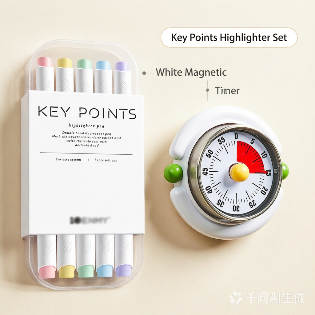 Macaron Pastel Dual-Tip Highlighter & Magnetic Mechanical Timer(White) Set — image 1