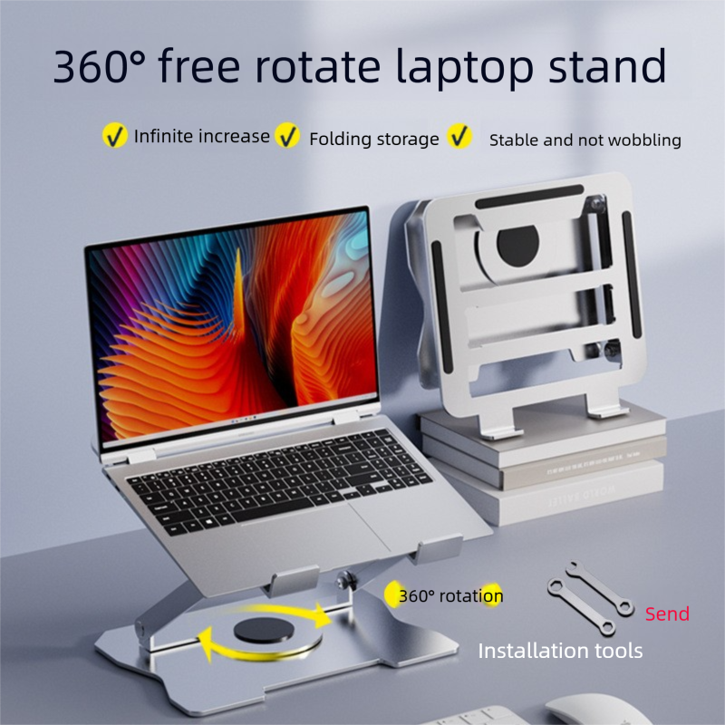 360° Rotating Laptop Stand(Silver) & Magnetic Mechanical Timer(Black) Set view 3