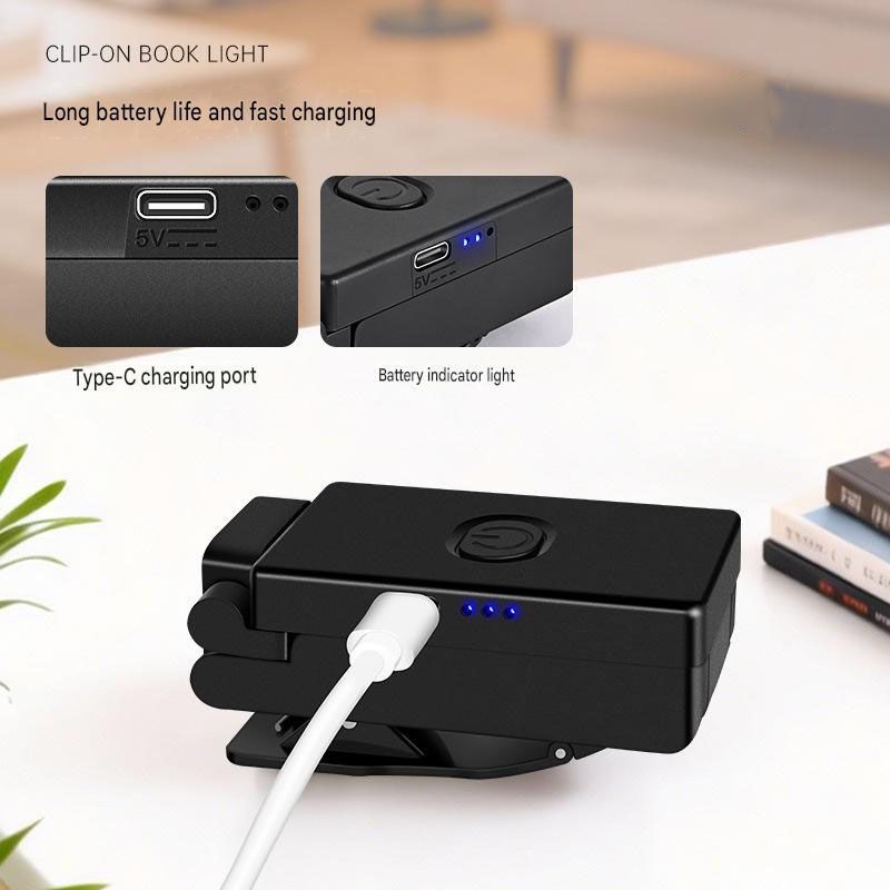 White Rechargeable LED Clip-On Reading Light - Foldable Portable Mini Book view 3