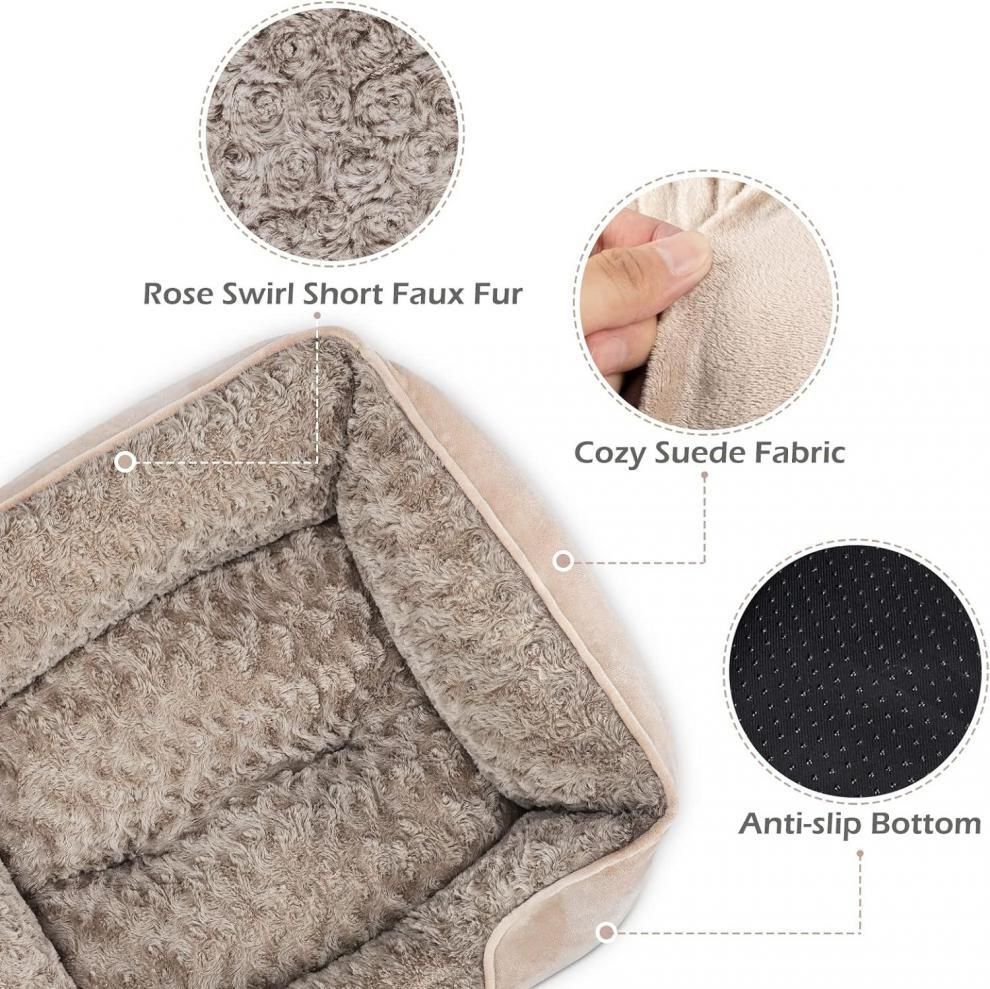 Camel Small & Medium Pet Bed - Washable Rectangle Dog Bed with Bolstered Walls view 4