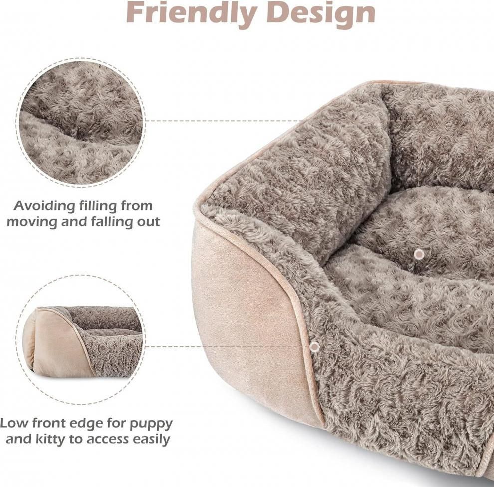 Camel Small & Medium Pet Bed - Washable Rectangle Dog Bed with Bolstered Walls view 5
