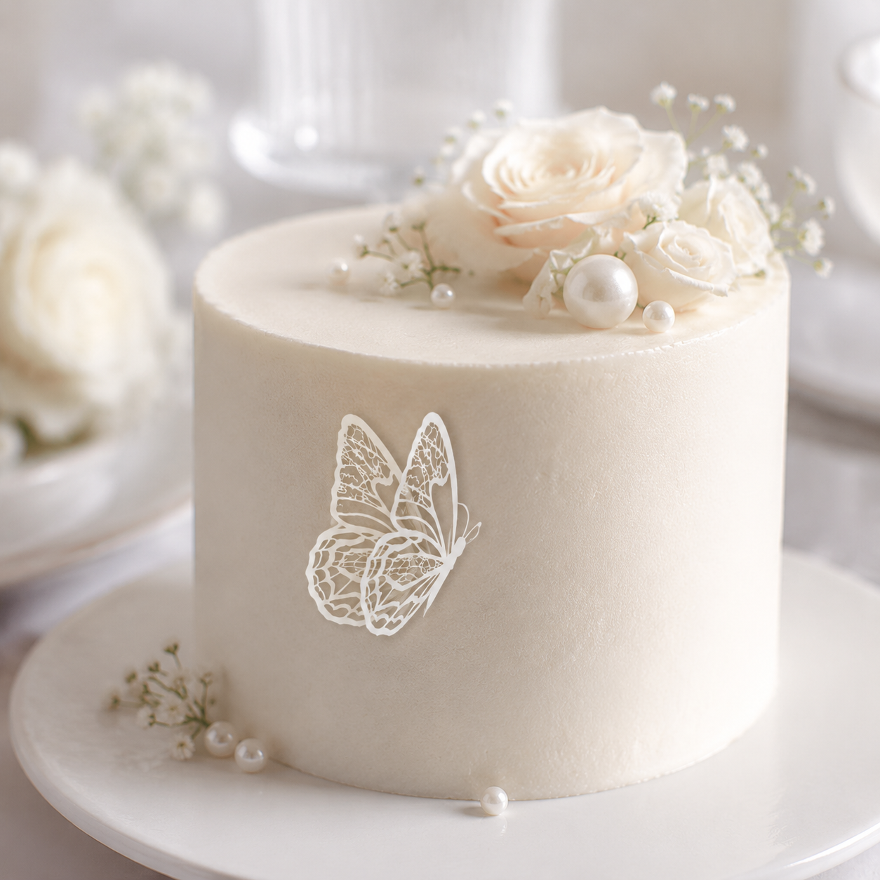 White Butterfly Holographic Cake Stickers PET Seashell Gloss Butterfly Cake view 2