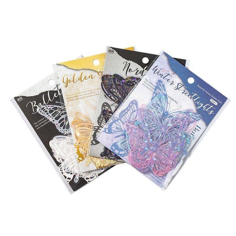 White Butterfly Holographic Cake Stickers PET Seashell Gloss Butterfly Cake view 5
