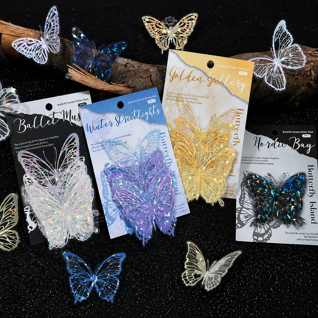 Gold Butterfly Holographic Cake Stickers PET Seashell Gloss Butterfly Cake view 4