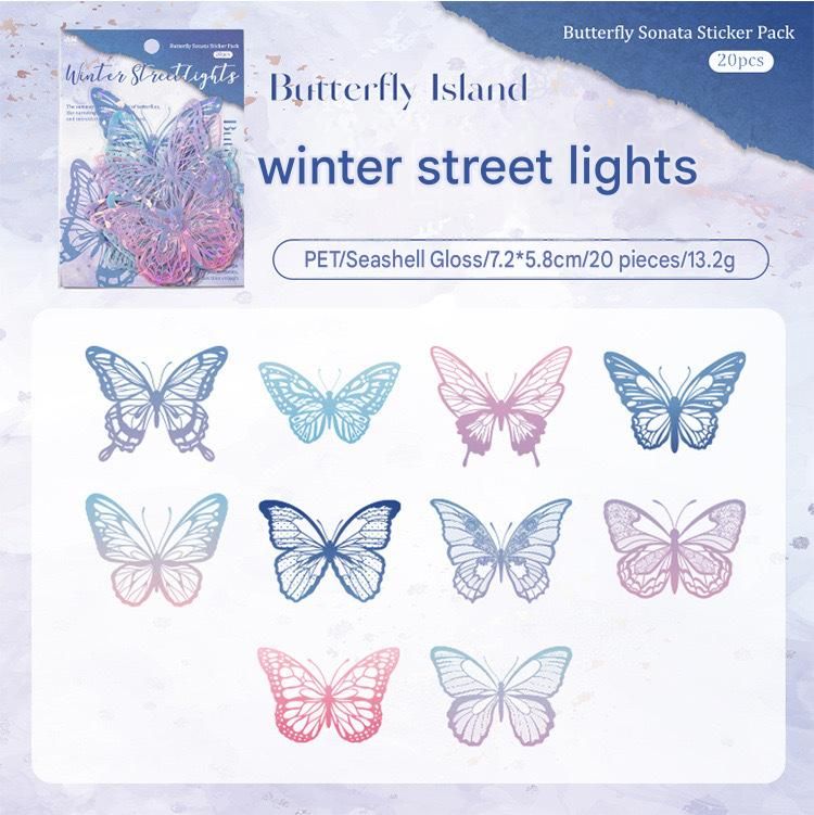 Color Butterfly Holographic Cake Stickers PET Seashell Gloss Butterfly Cake