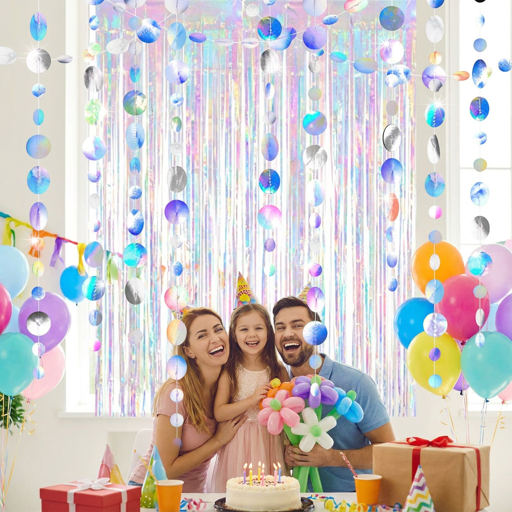Iridescent Mixed Size Circle Sequin Garland 2 Pack 3m Each Holographic Round — image 1