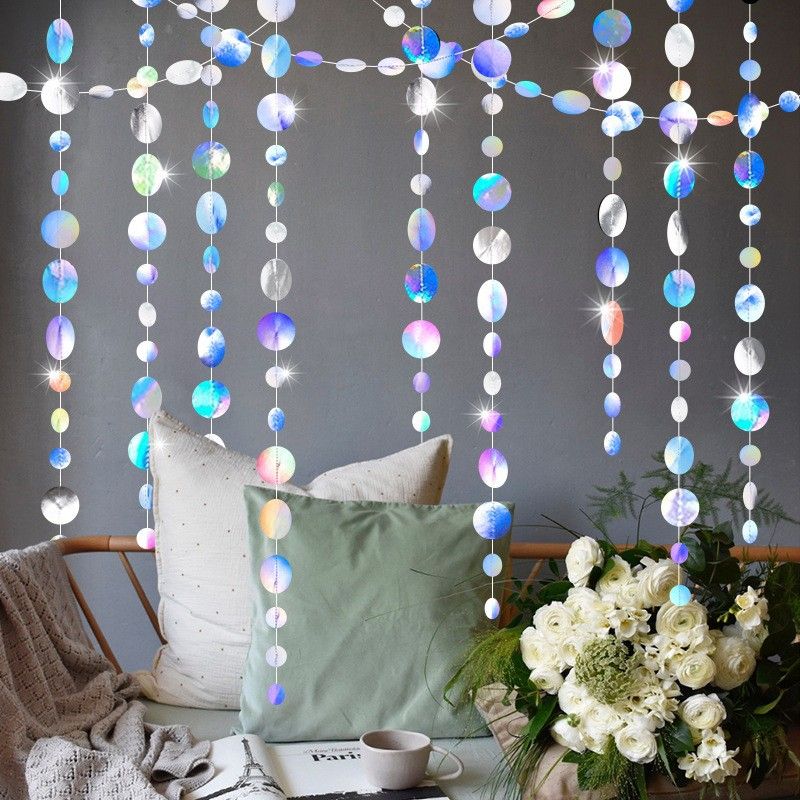 Iridescent Mixed Size Circle Sequin Garland 2 Pack 3m Each Holographic Round view 3