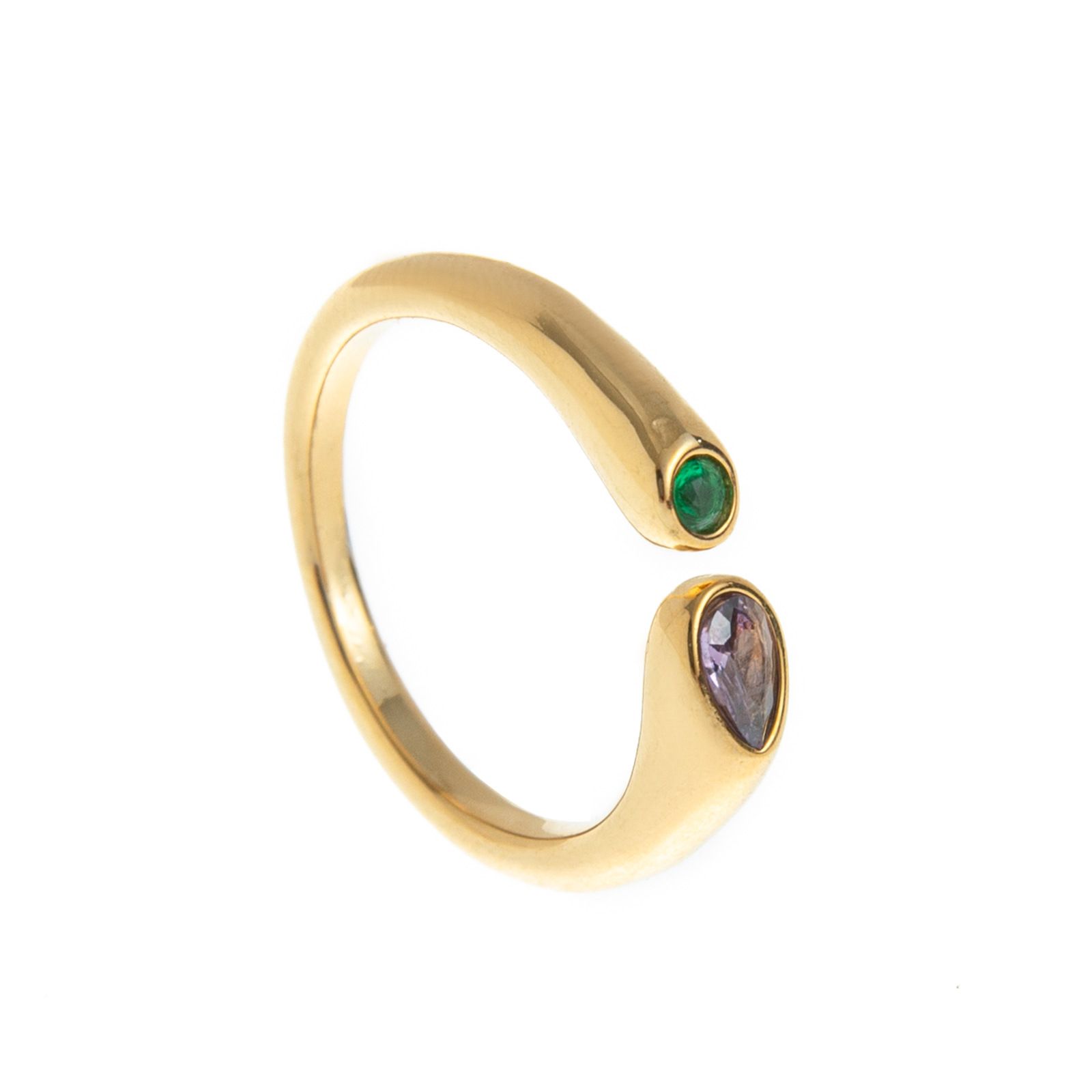 Adjustable Birthstone(February) Open Ring Set 18K Gold Plated Stainless Steel view 4