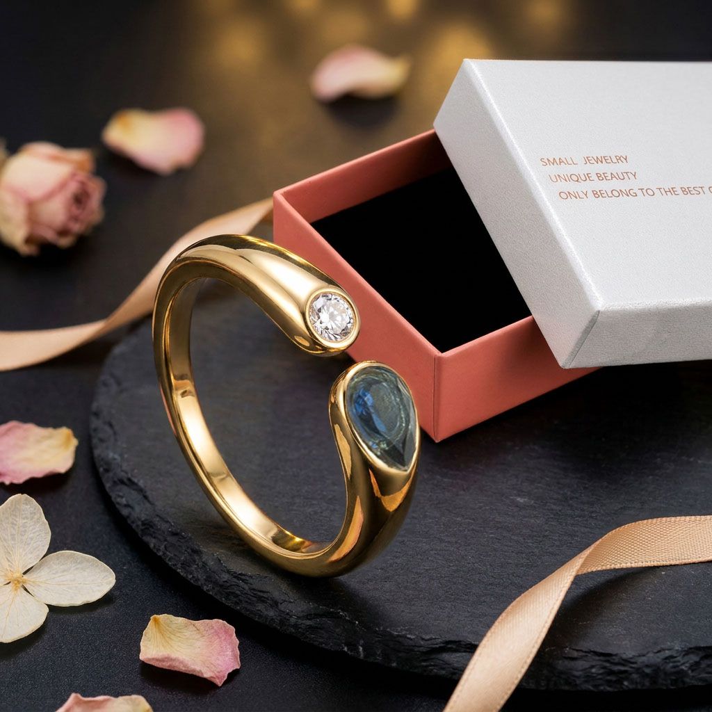 Adjustable Birthstone(September) Open Ring Set 18K Gold Plated Stainless Steel view 3