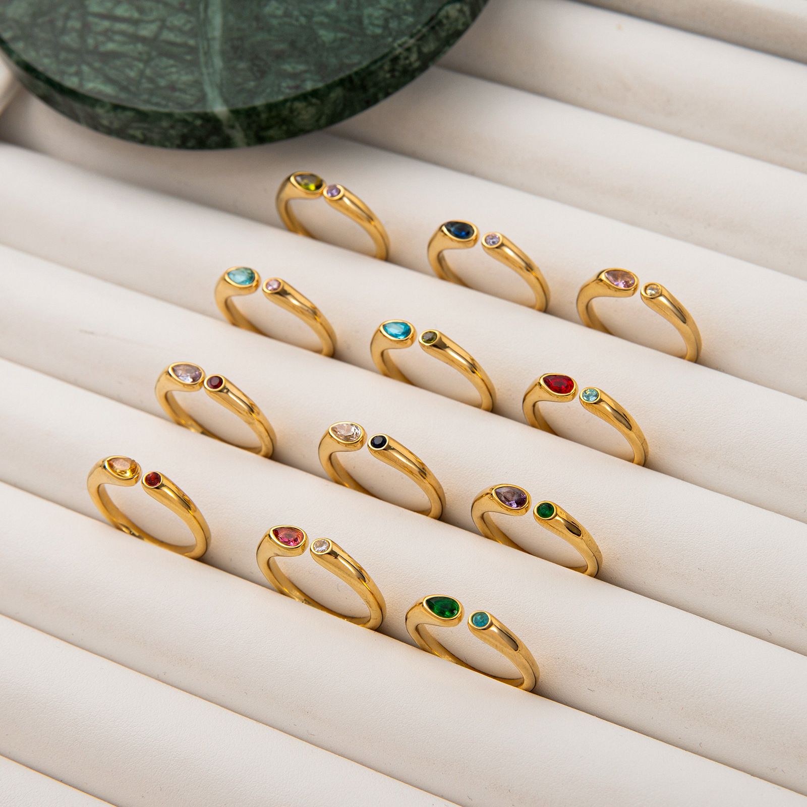 Adjustable Birthstone(September) Open Ring Set 18K Gold Plated Stainless Steel view 9