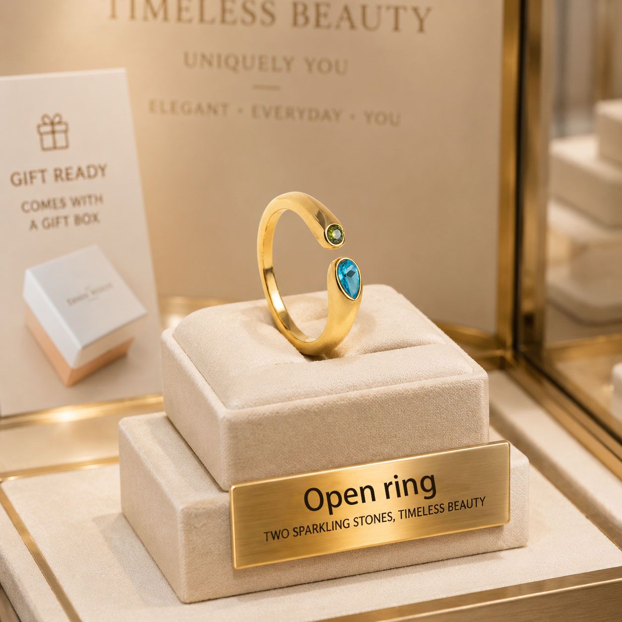 Adjustable Birthstone(December) Open Ring Set 18K Gold Plated Stainless Steel view 2