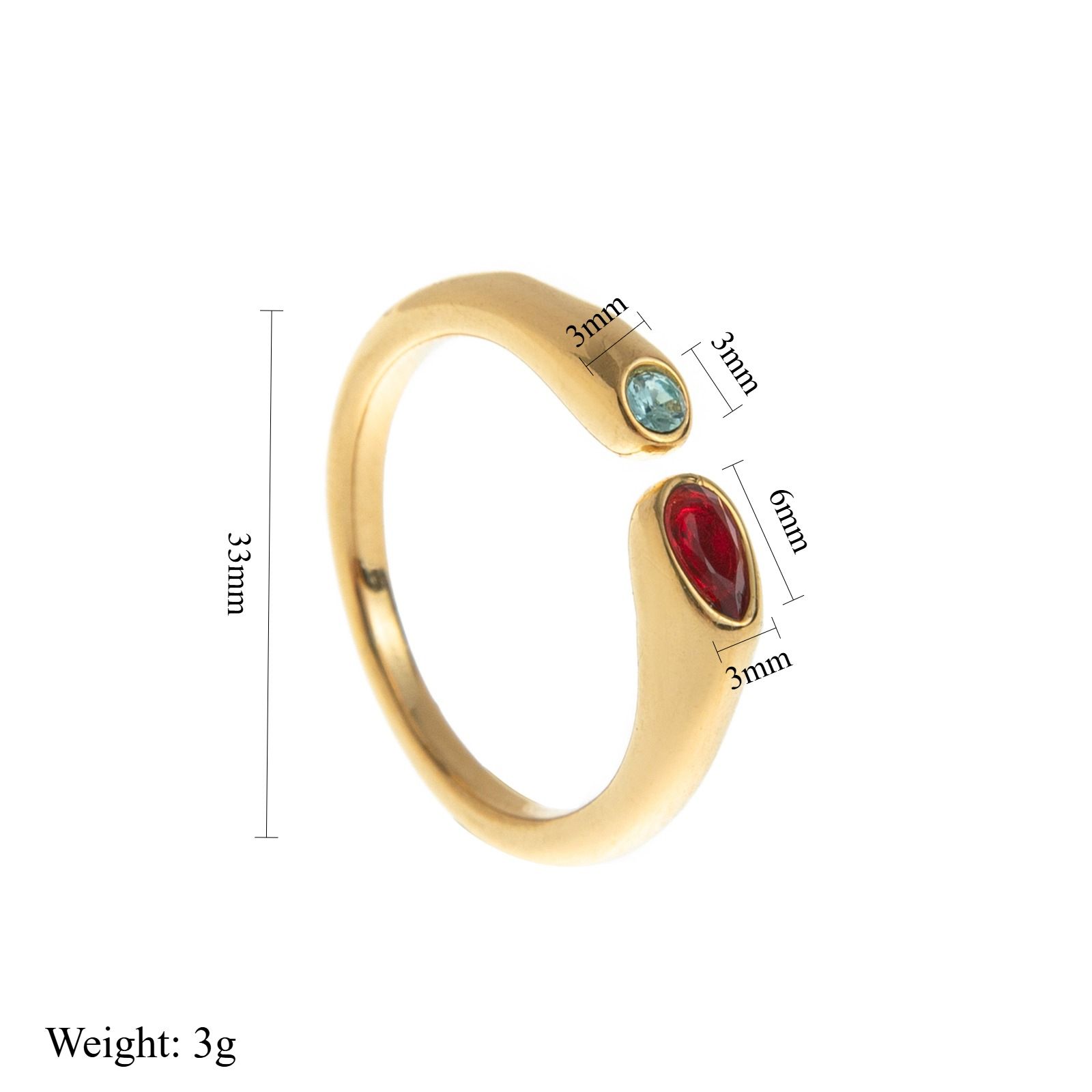 Adjustable Birthstone(December) Open Ring Set 18K Gold Plated Stainless Steel view 5