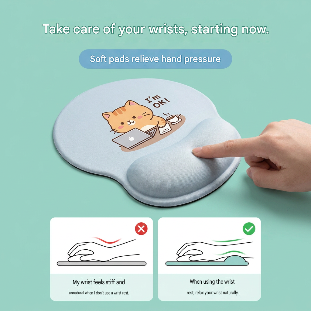 Ergonomic Gel Wrist Support Mouse Pad Cat reading pattern (I'm fine!) Soft view 4