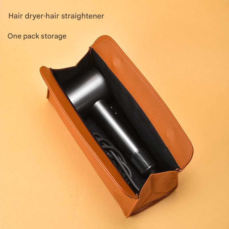 Black Hair Dryer Storage Bag - Faux Leather Travel Organizer with Magnetic Closure view 4