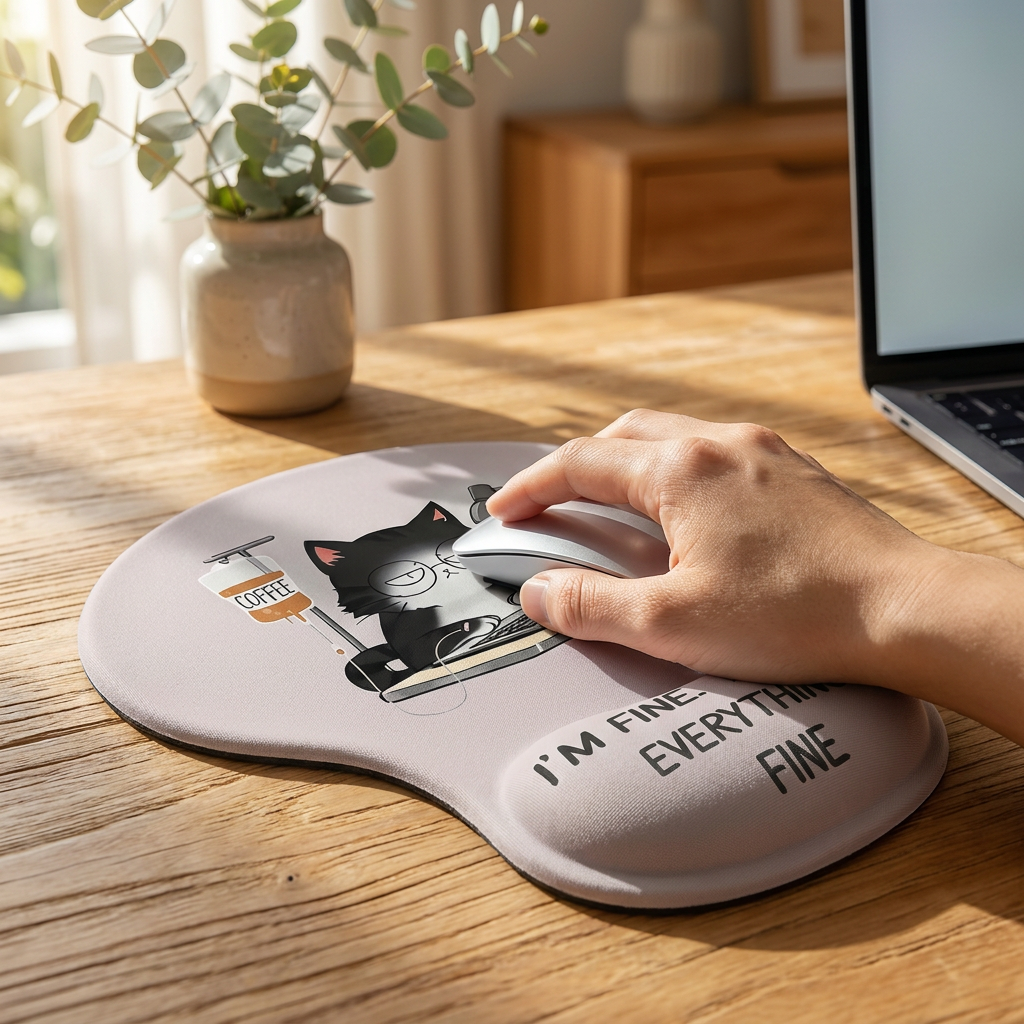 Ergonomic Gel Wrist Support Mouse Pad Cat goes to work pattern Soft Silicone view 3