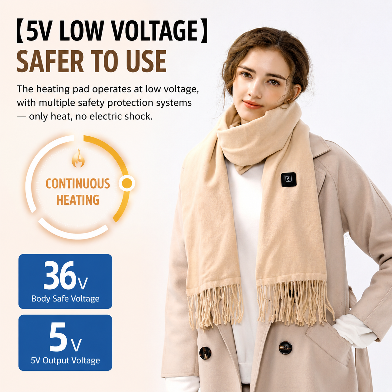 Black USB Heated Scarf Electric Heating Winter Scarf Smart Temperature Control view 4