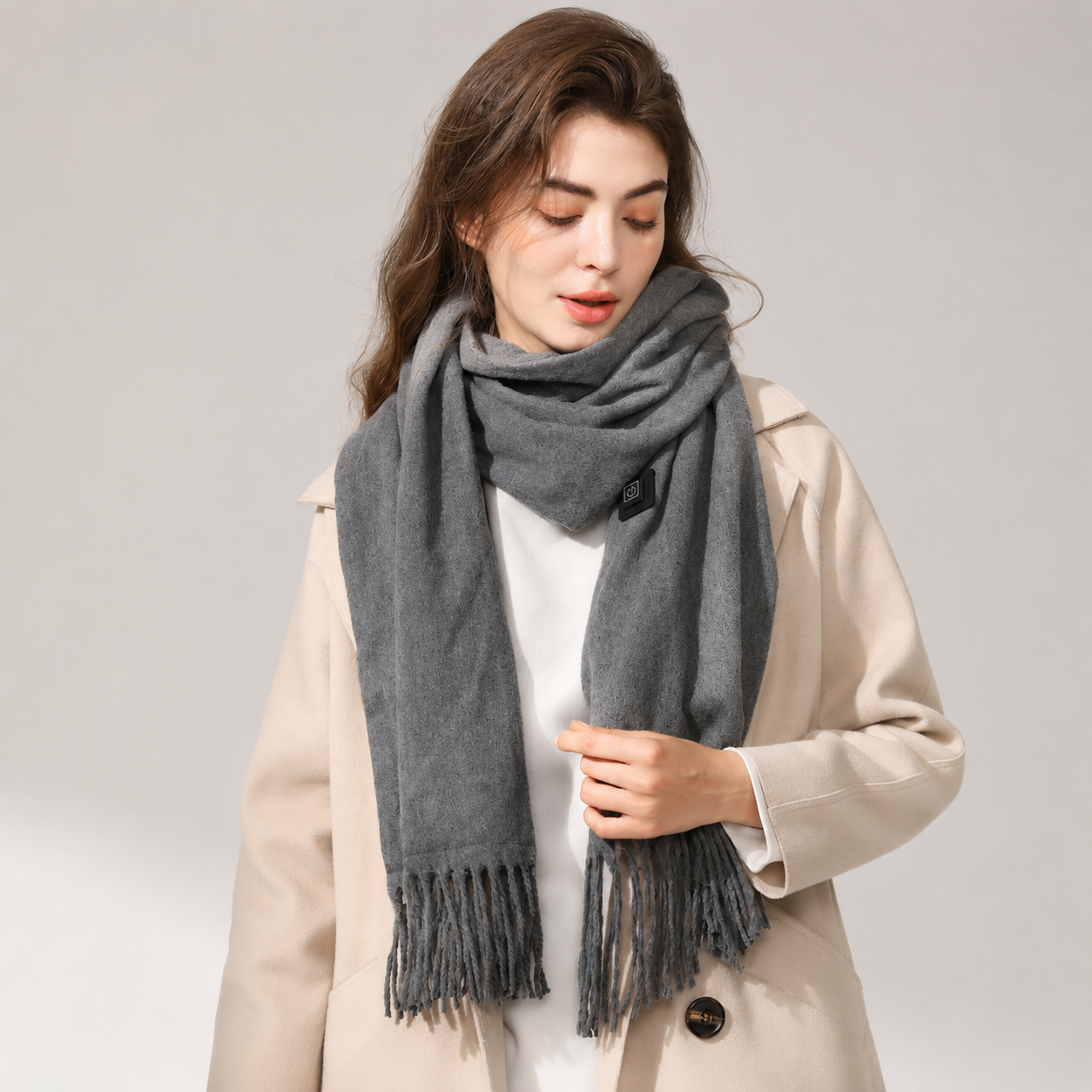 Gray USB Heated Scarf Electric Heating Winter Scarf Smart Temperature Control view 2