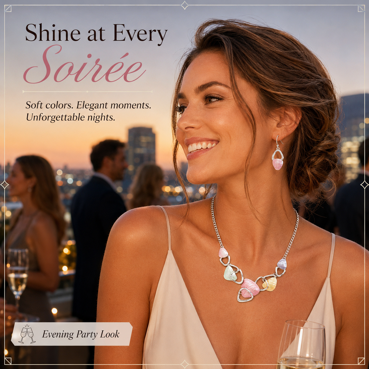 Pink Elegant Oil Drip Necklace and Earrings Set for Women view 4