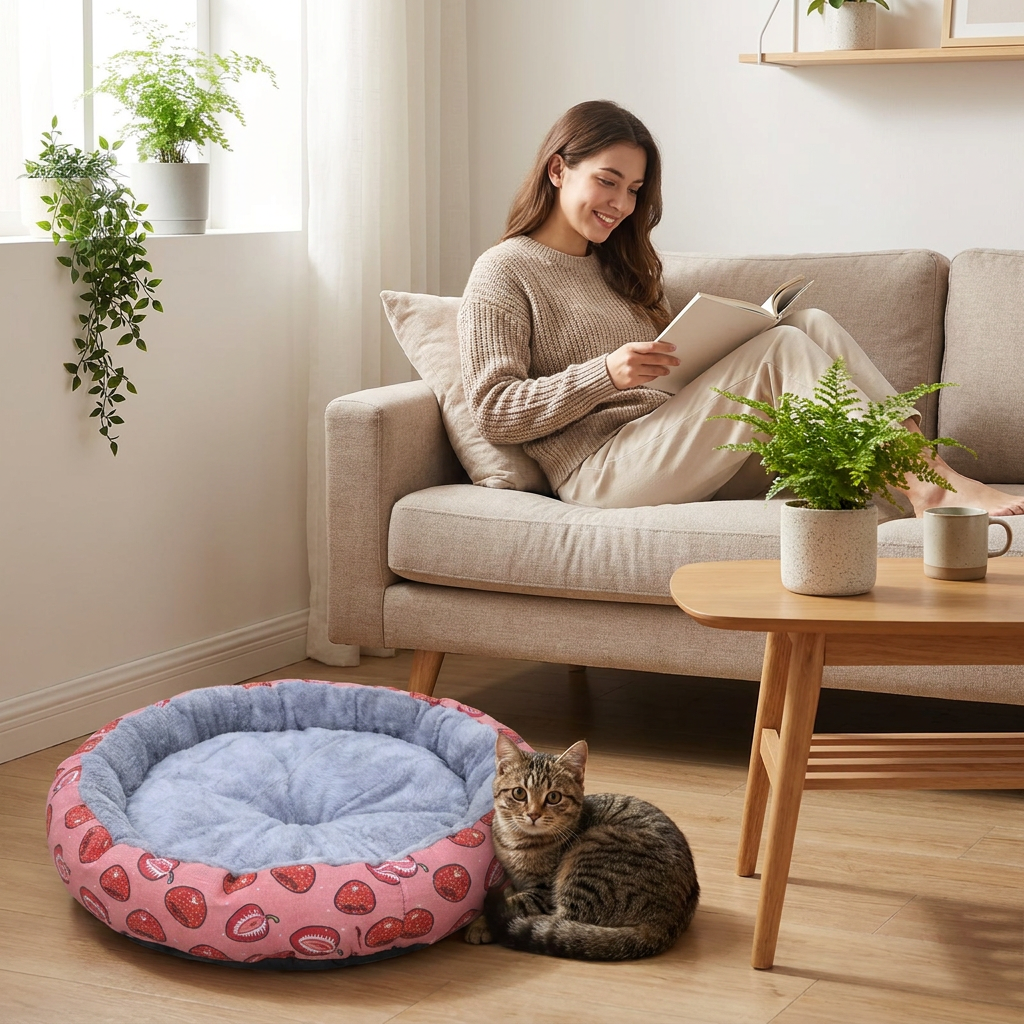 Round Pet Bed for Small Dogs and Cats view 2
