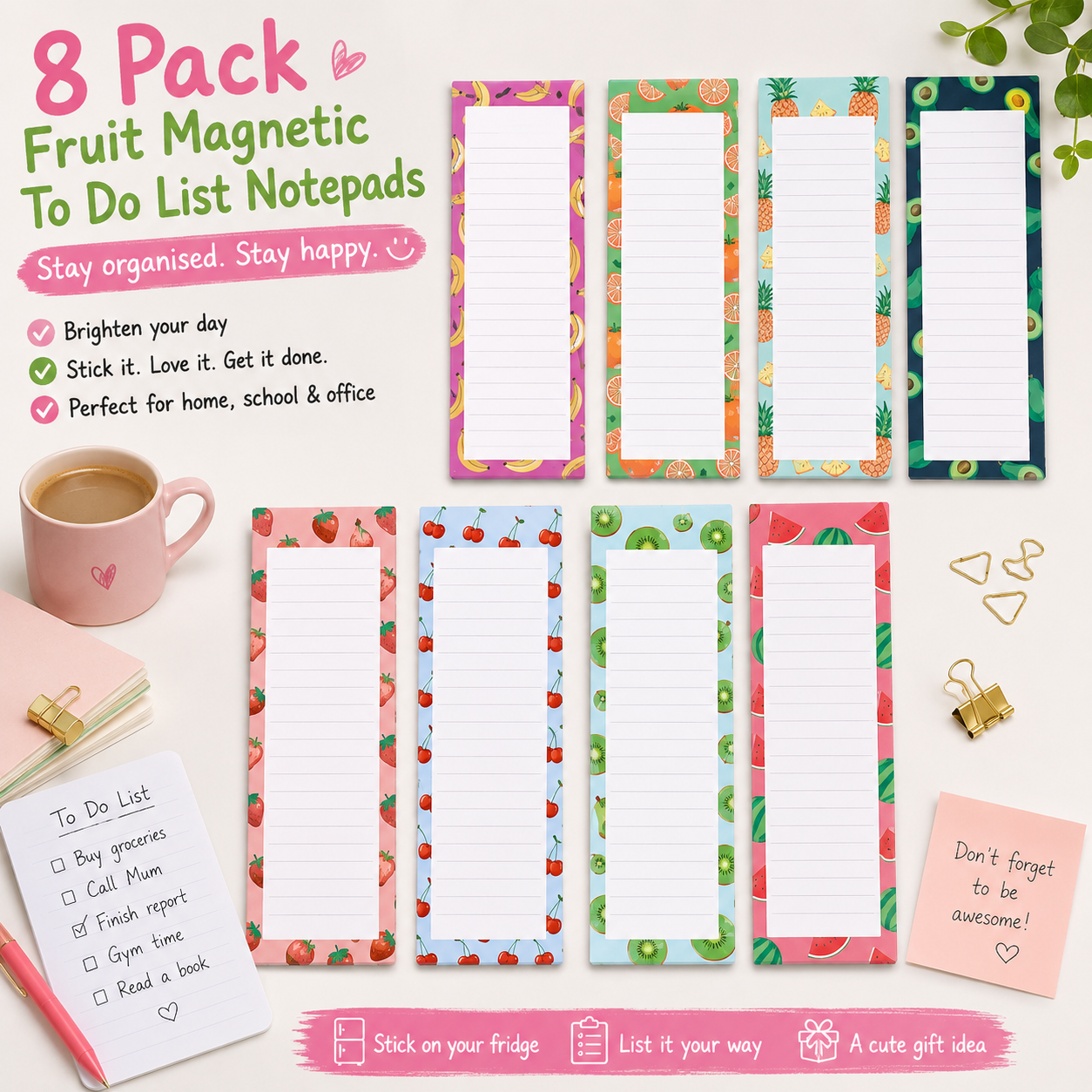 8 Pack Fruit Magnetic Notepads for Fridge(Type A) — image 1
