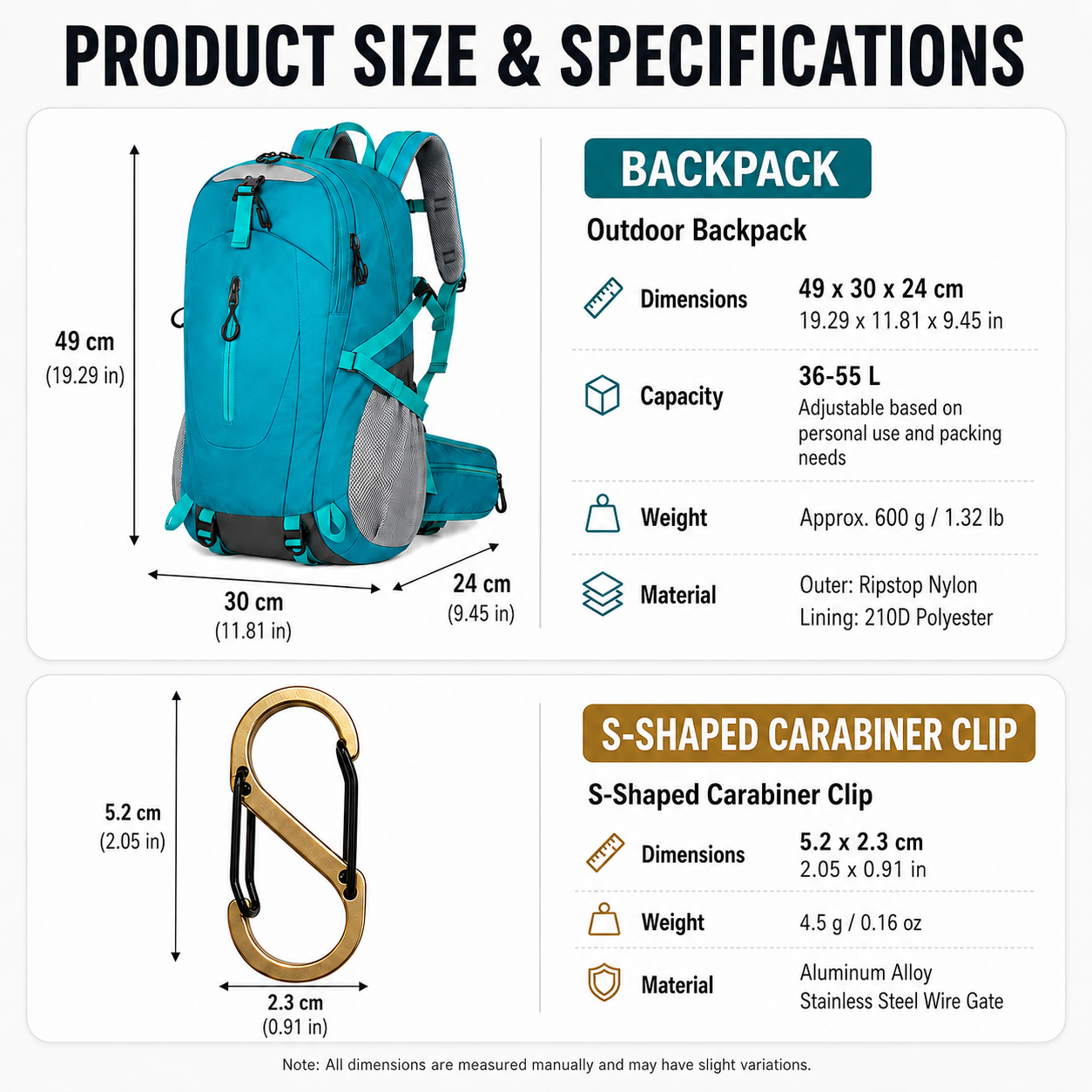 Lake Blue Hiking Backpack with 5 Carabiners Included – Lightweight Waterproof view 8