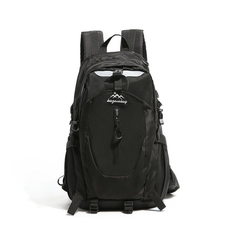 Black Outdoor Hiking Backpack - Lightweight Nylon Travel Daypack with Multi view 2