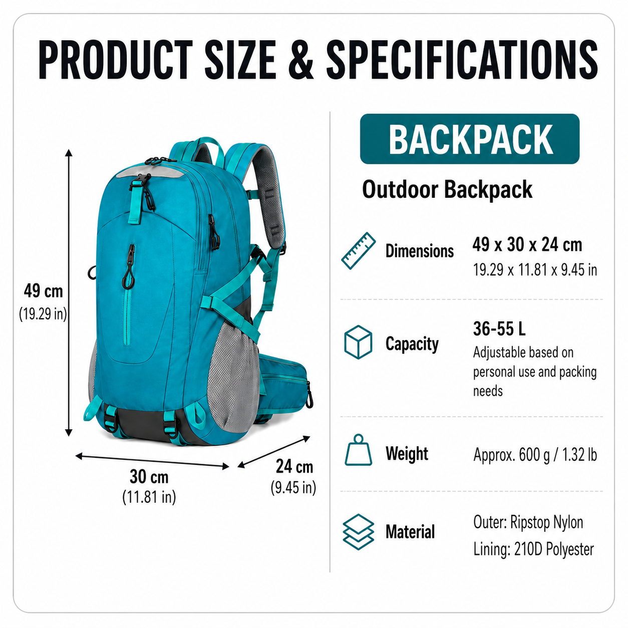 Lake Blue Outdoor Hiking Backpack - Lightweight Nylon Travel Daypack with view 8