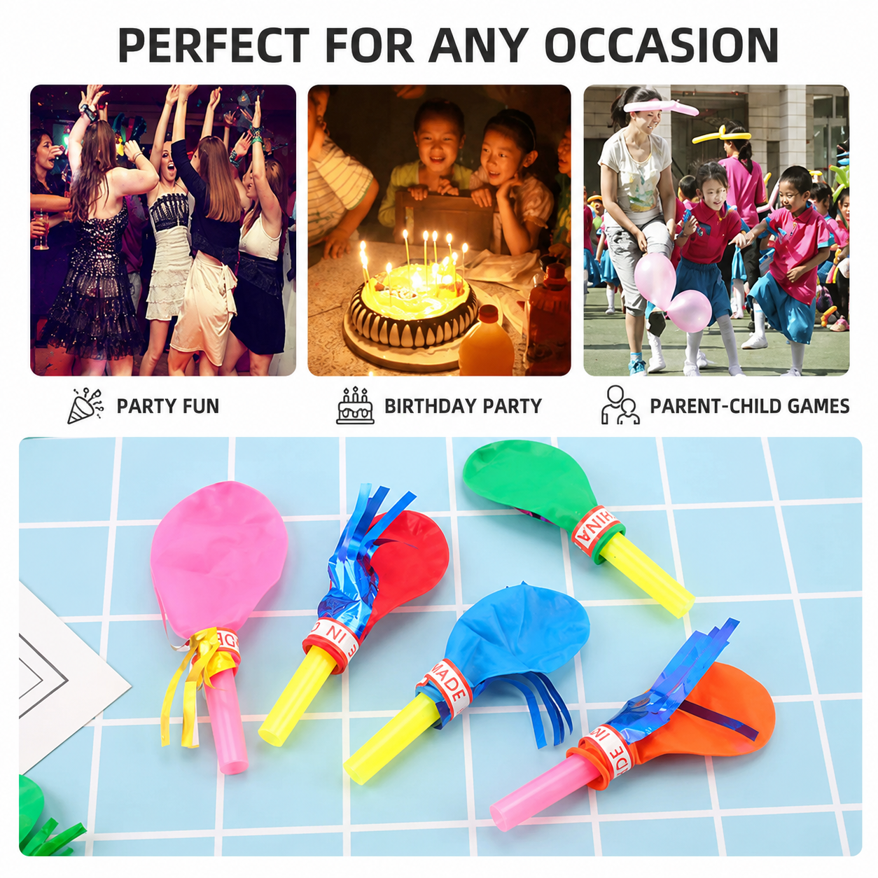200 Piece Party Whistle and Blowout Set - 100 Whistle Balloons and 100 Party view 2