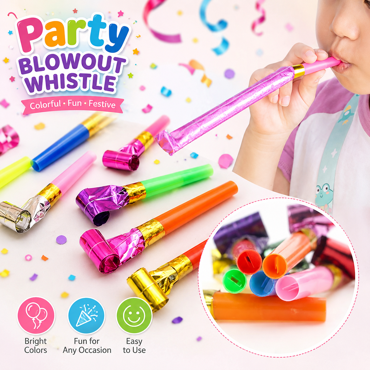 200 Piece Party Whistle and Blowout Set - 100 Whistle Balloons and 100 Party view 4