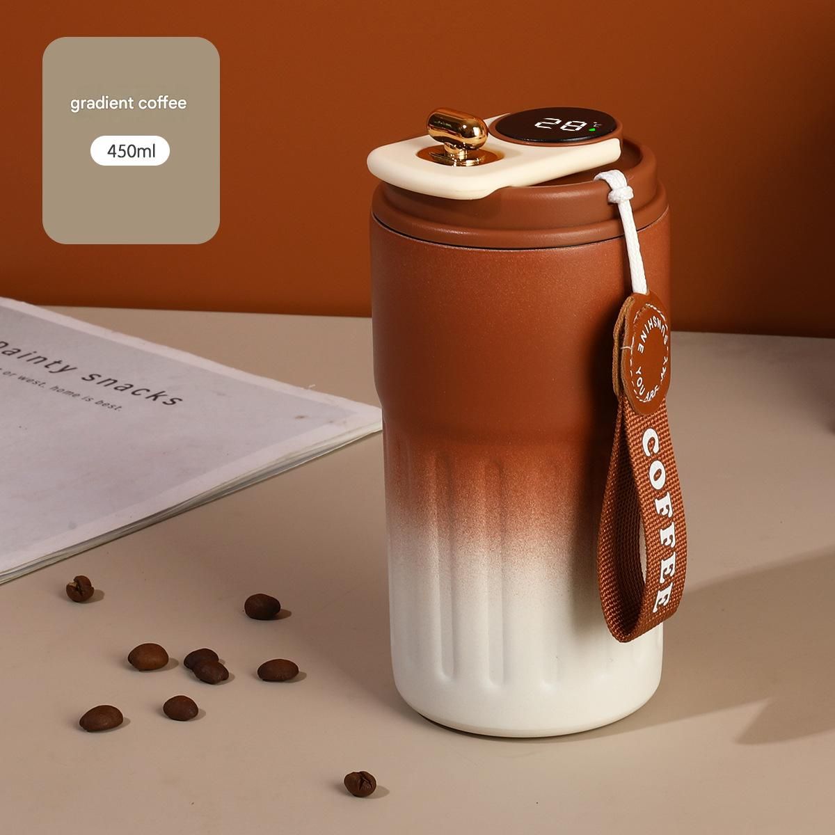 Smart Coffee Tumbler(Gradient brown) 450ml Vacuum Insulated Travel Mugwith view 2