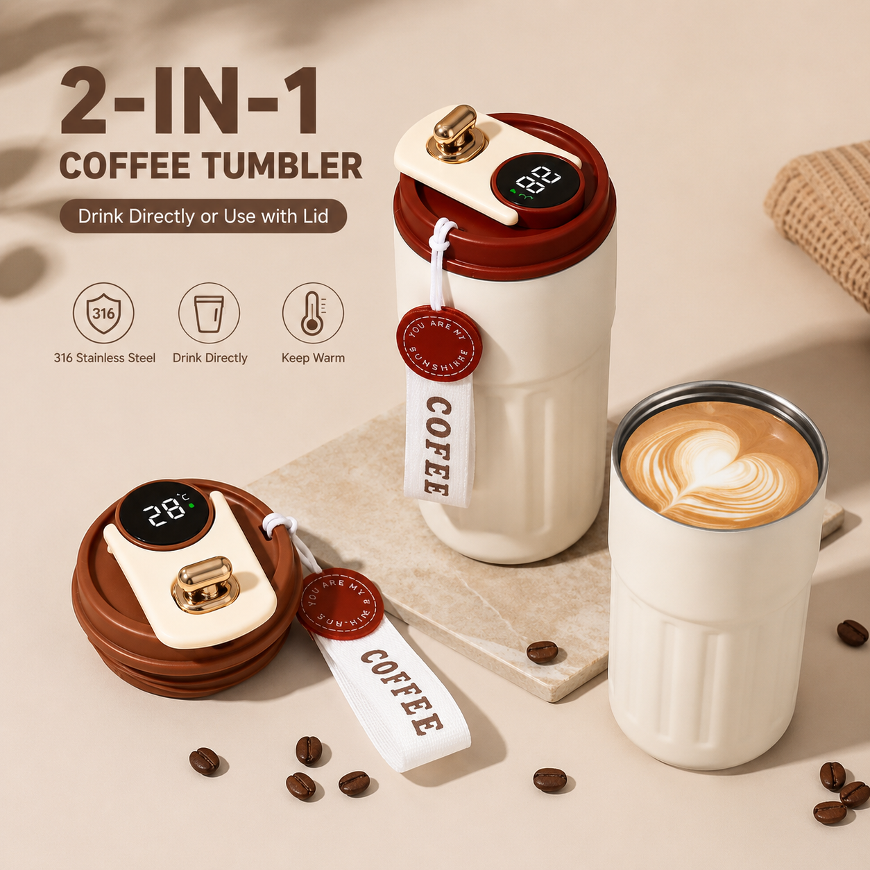 Smart Coffee Tumbler(Gradient brown) 450ml Vacuum Insulated Travel Mugwith view 3