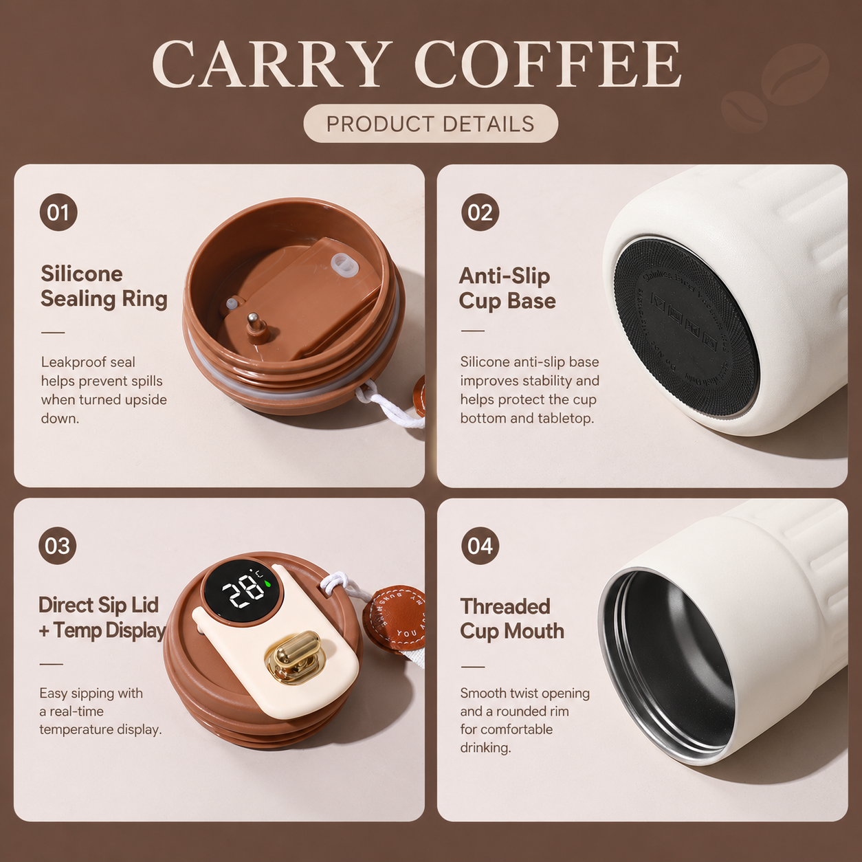 Smart Coffee Tumbler(Gradient Pink) 450ml Vacuum Insulated Travel Mugwith view 6
