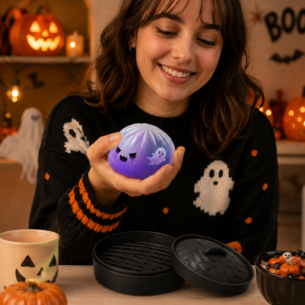 (Purple Ghost Buns) Halloween Slow-Rebound Soft Mini Bread Toy