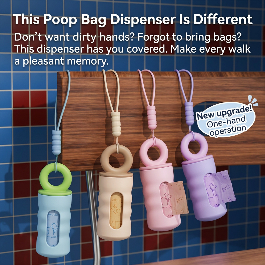 Purple Pet Poop Bag Dispenser with 4 Waste Bag Rolls Portable Dog Waste Bag view 2