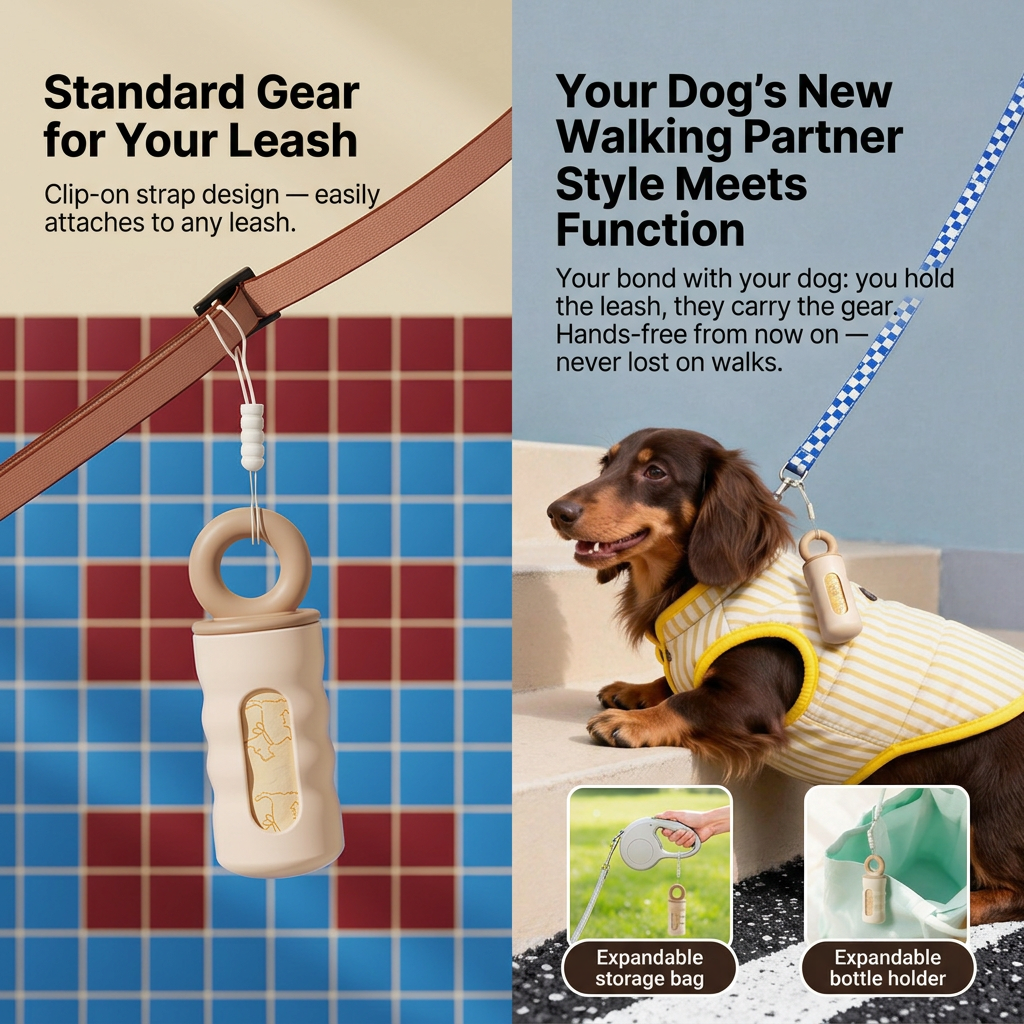 Milk Coffee Color Pet Poop Bag Dispenser with 4 Waste Bag Rolls Portable Dog view 5
