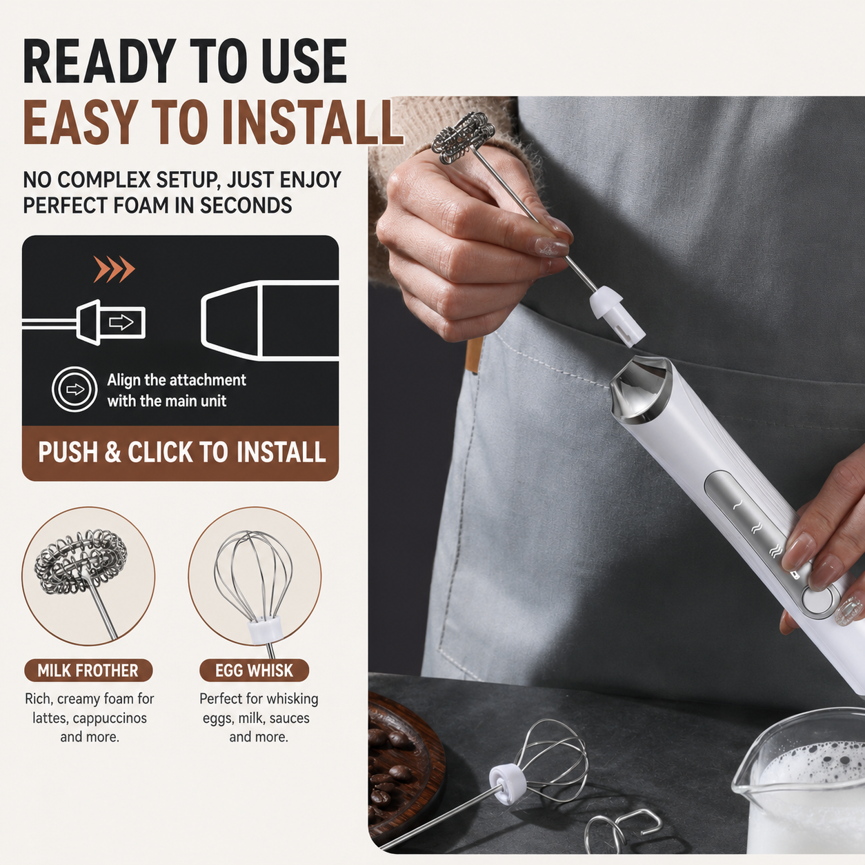 Black 2 in 1 Handheld Electric Milk Frother and Egg Whisk with Storage Case view 2