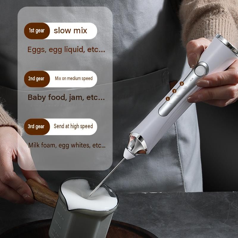 White 3 in 1 Handheld Electric Milk Frother with Storage Case Wireless view 6