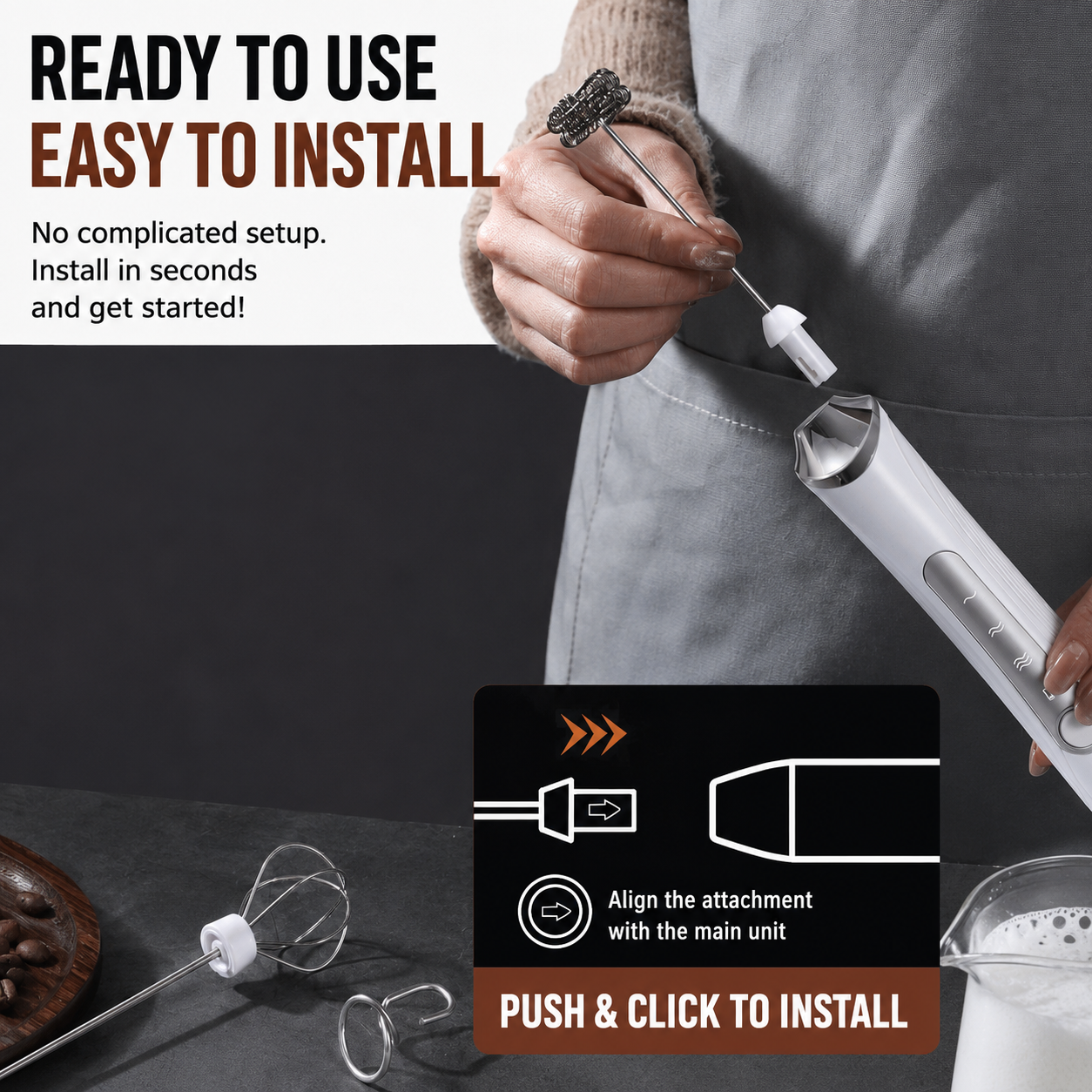 Black 3 in 1 Handheld Electric Milk Frother with Storage Case Wireless view 2
