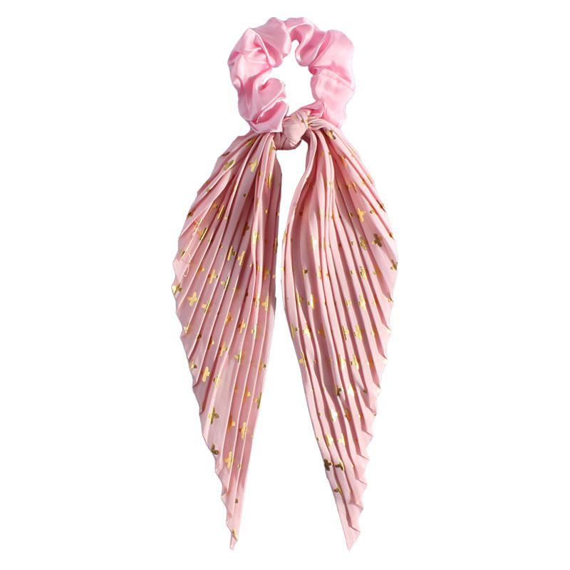 Pink Vintage Ribbon Ponytail Scrunchie 2 Pack for Women Pleated Satin Hair Tie view 5