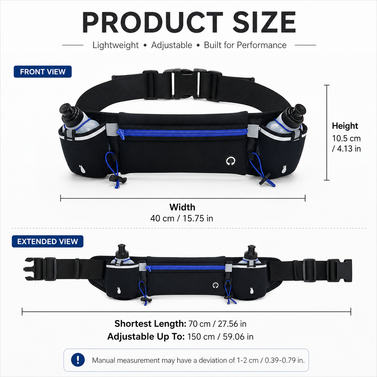 Blue Running Waist Pack Sports Belt with Water Bottle Holder Adjustable Phone view 9